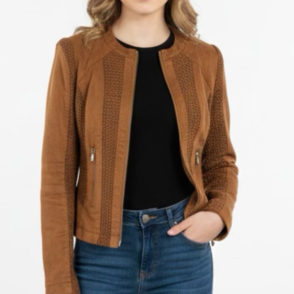 BNCI by Blanc Noir‎ Women's Brown Suede Knit Moto Jacket Size S